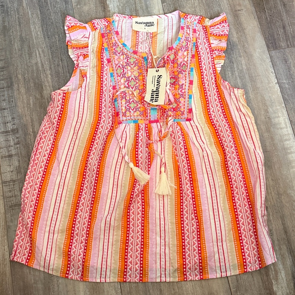 Savanna Jane Pink and‎ Orange Striped Blouse - Picture 2 of 7